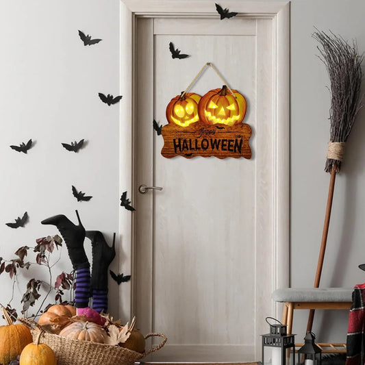 Glowing Wooden Halloween Sign