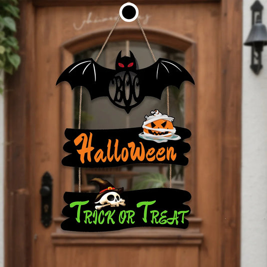 Halloween Wooden Plaque with Ghost Spider Web Design for Home Courtyard Party Decoration Door Pendant