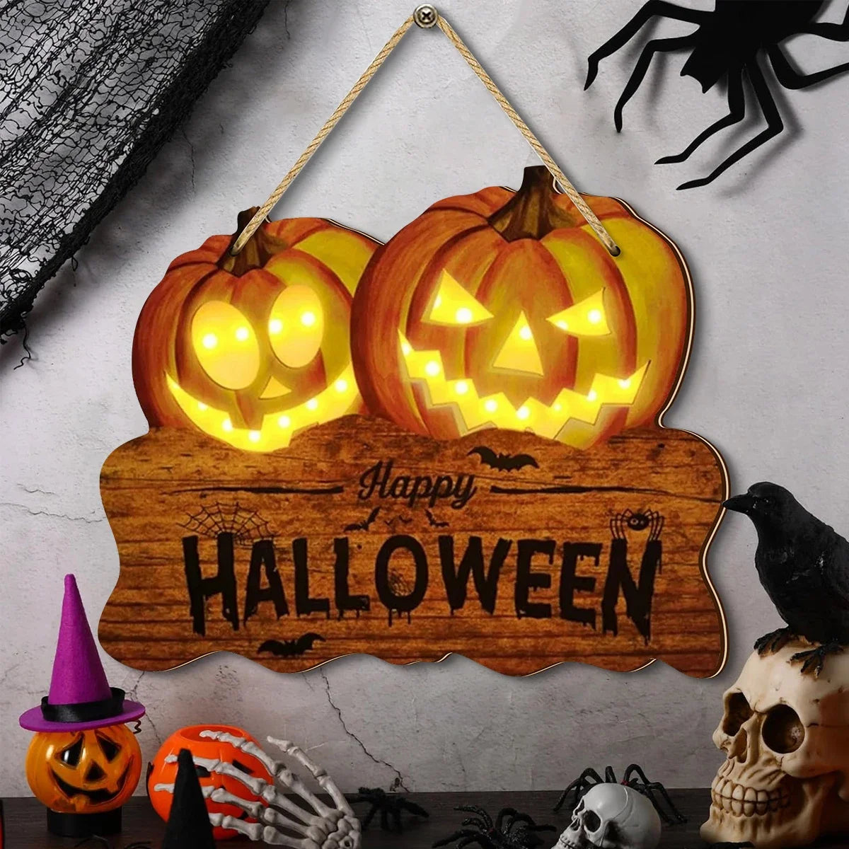 Glowing Wooden Halloween Sign