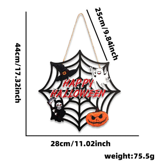 Halloween Wooden Plaque with Ghost Spider Web Design for Home Courtyard Party Decoration Door Pendant
